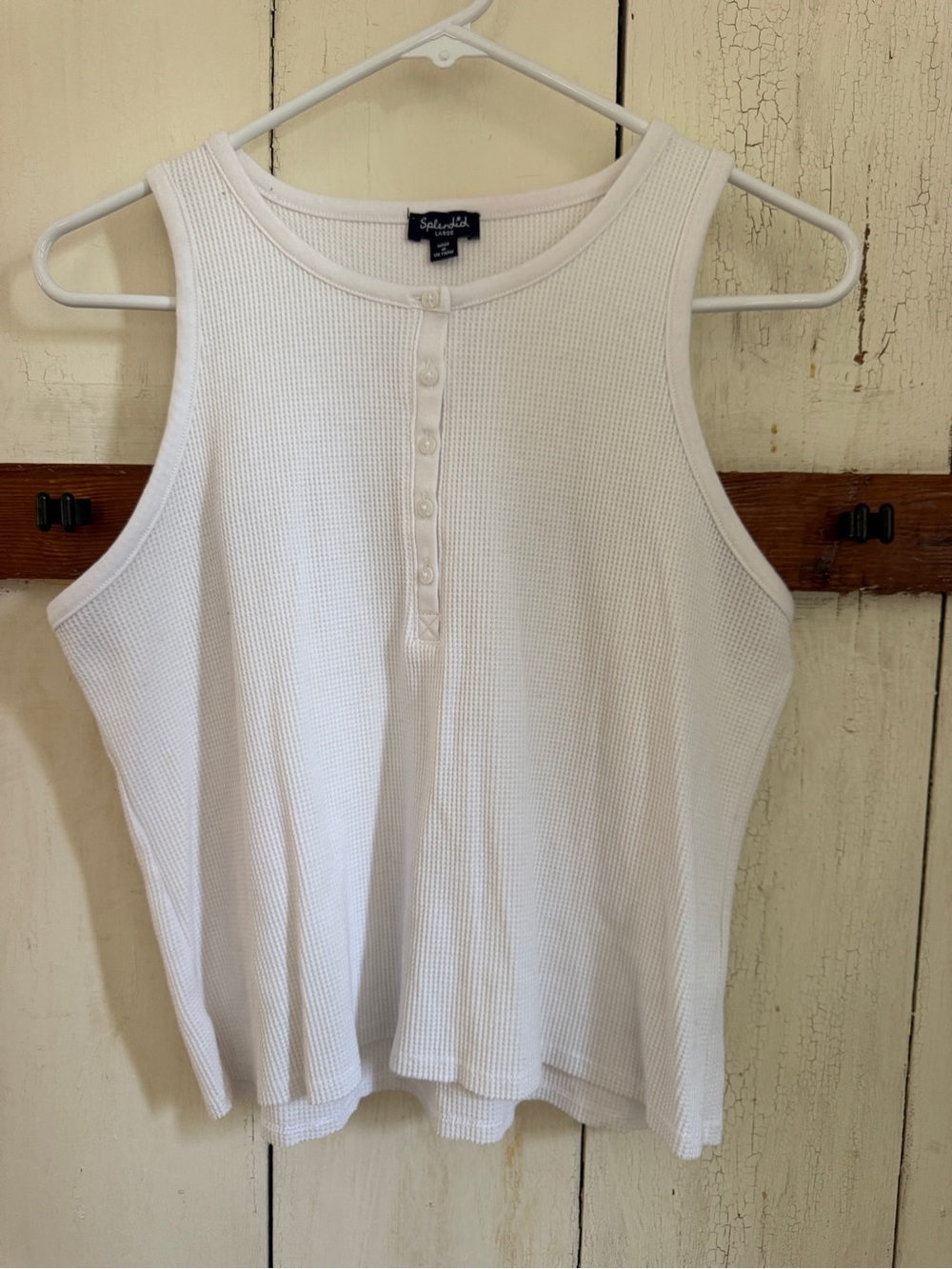 Splendid White Waffle Henley Crop Tank